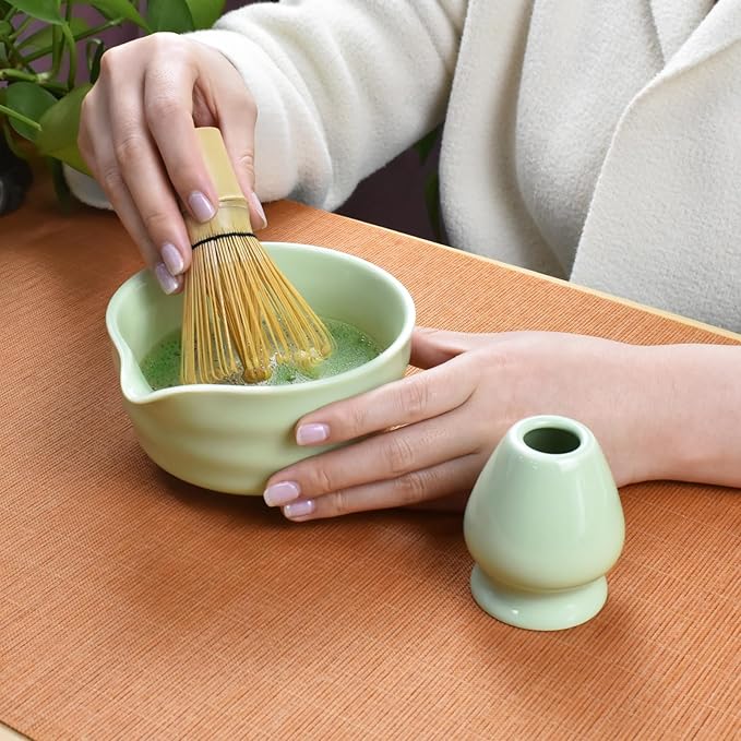 Artcome 7-Piece Matcha Tea Set - Complete Japanese Ceremony Kit with Bowl, Whisk, Scoop, Strainer & Guide, Green