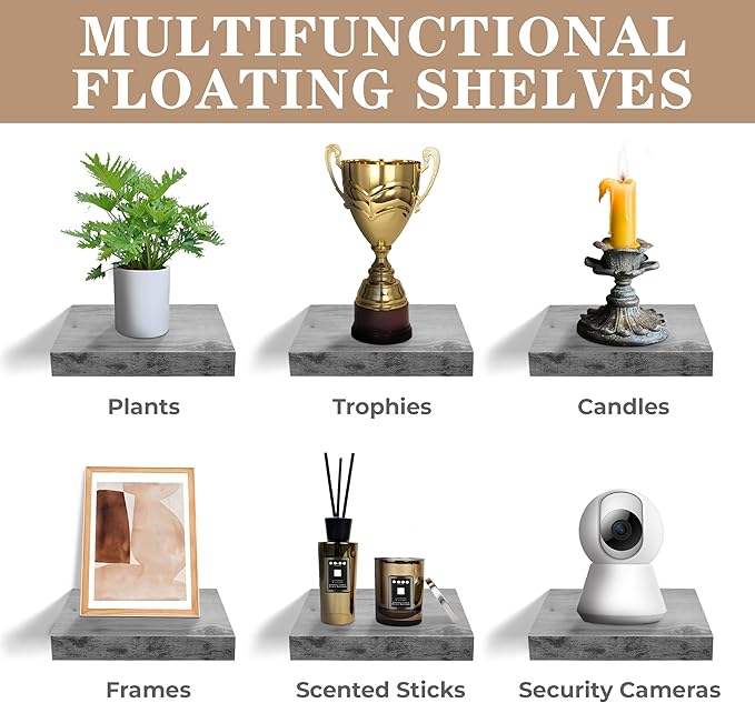 Sorbus Square Floating Shelf for Wall - 4 Small Shelves with Invisible Mounting Brackets for Living Room Decor, Bedroom, Bathroom Decor, Home & Kitchen - 9" Wall Shelf to Display Photos Trophies