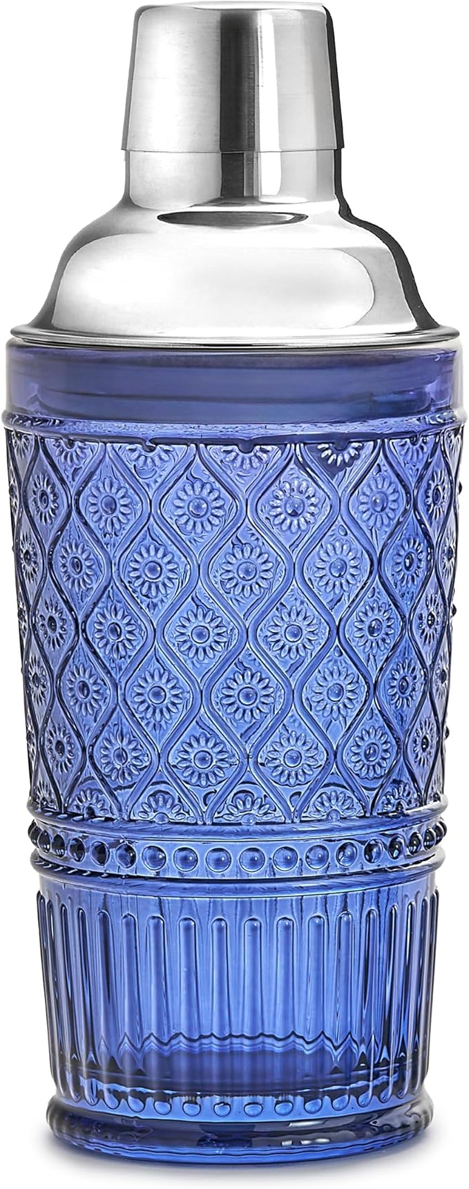 Godinger Cocktail Shaker, Martini Shaker, Glass Cocktail Shaker, Vintage Decor - 17oz, Claro Collection, Blue