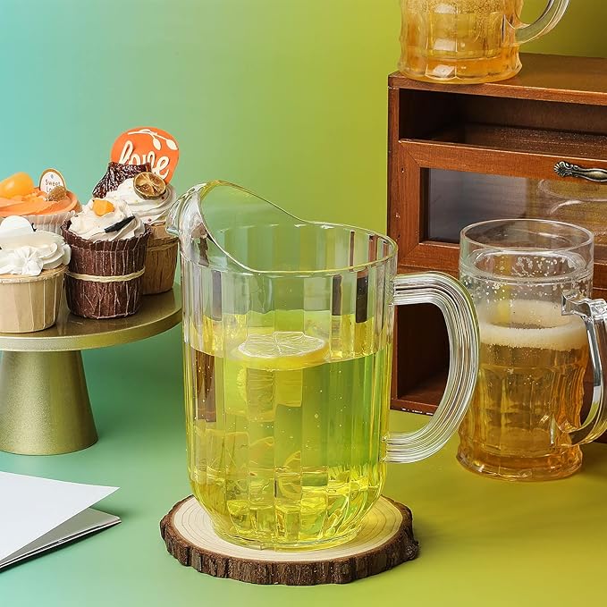 Tessco for you 12 Pcs Plastic Pitchers 60 Ounce Clear Restaurant Pitcher Jug Large Water Jug Carafe Serve Milk Tea Juice Drink for Parties Container Dispenser Beer Jar(Classic)