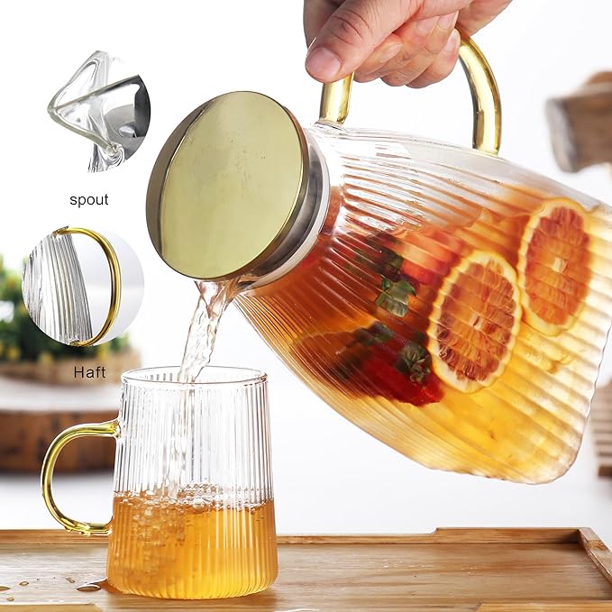 2.5L 86 OZ Glass Pitcher with Lid and Handle for Fridge,Large Hot Cold Water Carafe for Cold Brew.Coffee,Lemonade,Iced Sun Tea,Beverage,Milk,etc,heat-resistant borosilicate glass water jug