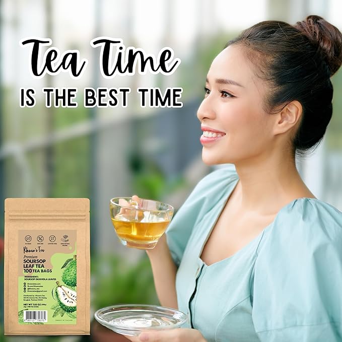 KHWAN’S TEA Premium Soursop Tea Bags, Pure Graviola Leaves, Handpicked Guanabana Leaf Herbal Tea, Caffeine-Free, No Sugar, Gluten-Free, Flavorful & Nutrient-Rich, Soursop Leaves Tea (2g/bag)