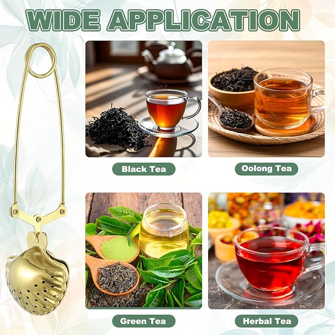uxcell 1 Pcs Tea Infuser, Stainless Steel Loose Leaf Tea Infuser Filter, Long Handle Tea Steeper Strainers for Cup and Teapot for Tearoom Office Home, Shell Shaped Gold