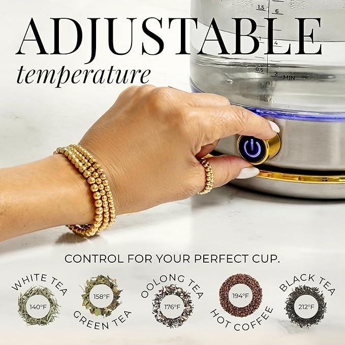 Stainless Steel Electric Kettle with Temperature Control - BPA and Plastic Free Electric Kettle with Keep Warm Function, Borosilicate Glass - Fast 1500W Hot Water Boiler, Auto Shut-Off