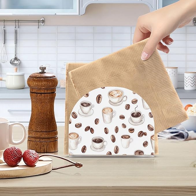 Coffee Beans Cups Napkin Holder for Tables, Kitchen Acrylic Paper Napkin Holders Freestanding Tissue Dispenser Paper for Indoor Outdoor Decor