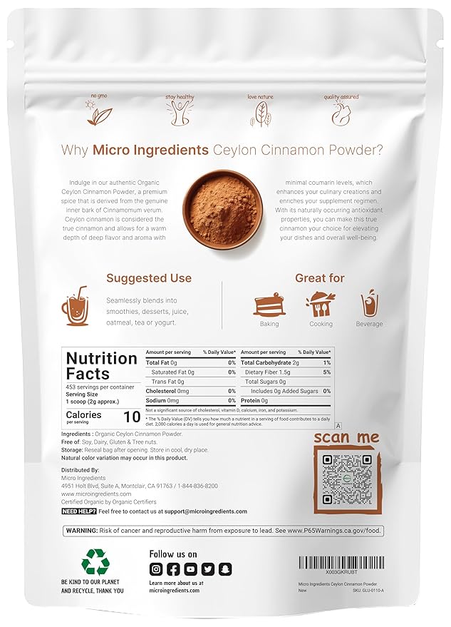 Organic Ceylon Cinnamon Powder, 2 lb | Premium Sri Lanka Source | Sweet & Earthy Flavor | Great for Baking, Cooking & Drinks | Additive Free, Non-GMO, Bulk Supply