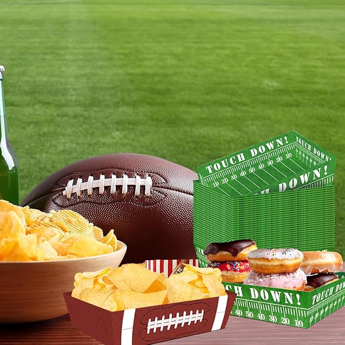 50Pcs Football Party Favors & Supplies - Paper Food Tray, Disposable Serving Boats for Football Birthday Party & Superbowl Decor