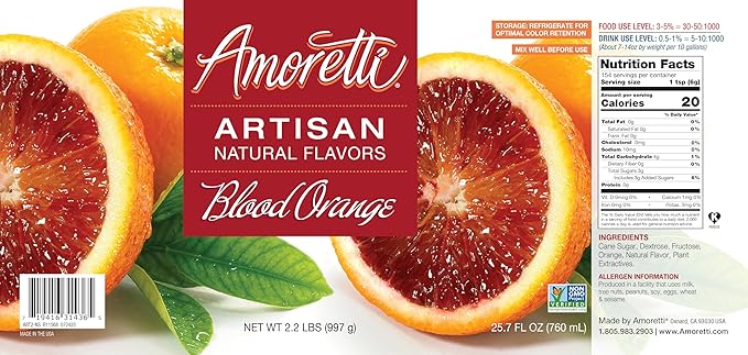 Amoretti - Natural Blood Orange Artisan Flavor Paste, 2.2 lbs, Perfect For Ice Cream, Beverages, Cakes, and more, Preservative Free, Vegan, Gluten Free, No Artificial Sweeteners, Highly Concentrated