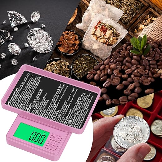 Diyife 1000g Digital Pocket Gram Scale 0.01g Accuracy, Mini Jewelry Scale with Protective Cover, 7 Units, Tare Function, LCD Display, Suit for Jewelry, Powder, Pink