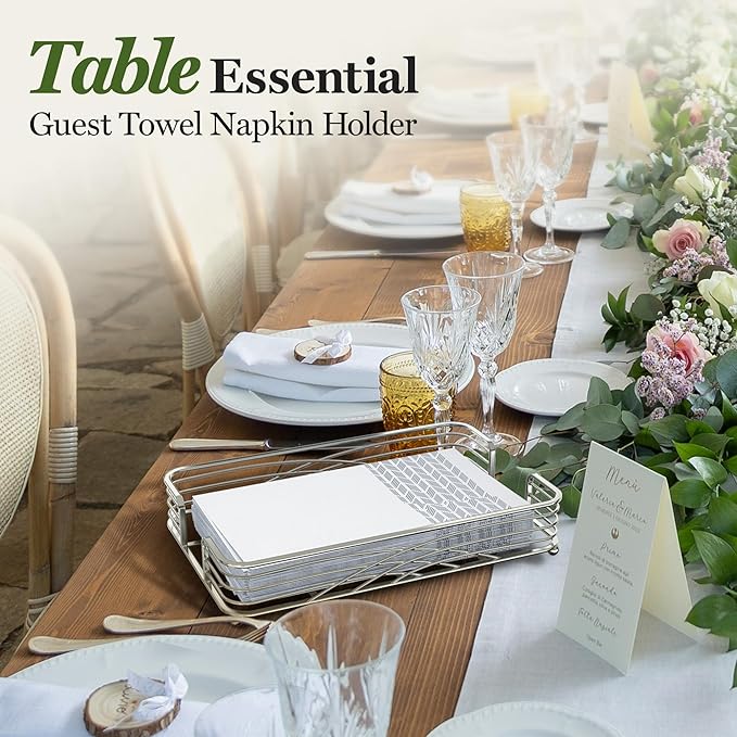 Silver Guest Towel Holder Tray for Bathroom – Countertop Napkin Organizer for Disposable Paper Towels, Elegant Hand Towel Rack for Powder Room, Modern Guest Bathroom Accessories