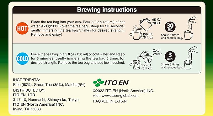 ITO EN Oi Ocha Premium Japanese Matcha Genmaicha Green Tea - Tea Bags, 50 Count (Pack of 1)