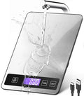 Food Scale - 15kg/33lb Rechargeable Digital Kitchen Scale with Full-View LCD Display, Grams and Ounces, Type-C or Batteries (Not Inc.), Easy Clean Stainless Steel, for Baking, Cooking, Black