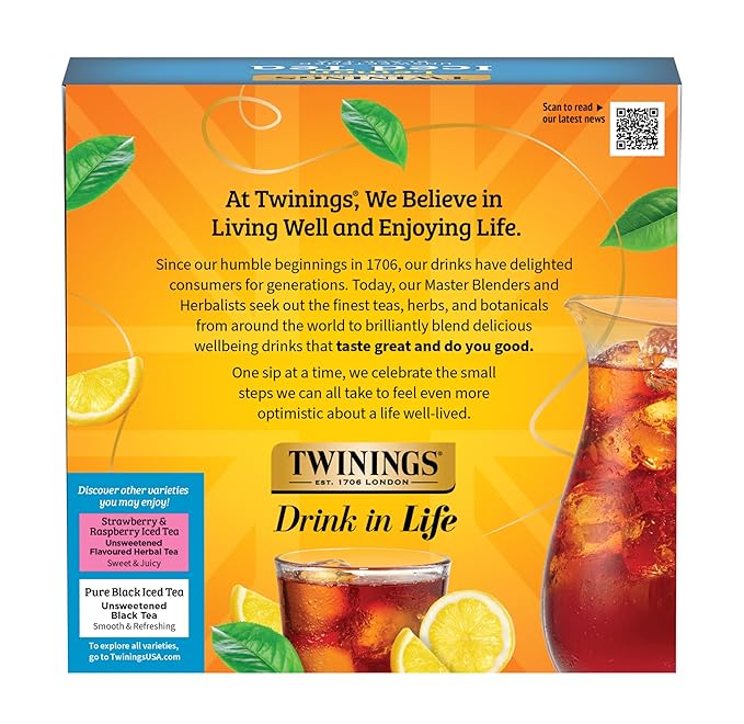 Twinings NEW Lemon Black Iced Tea, 72 Deliciously Unsweetened Tea Bags, Makes 18 Pitchers or 144 Servings, Caffeinated, 72 Count (Pack of 2)