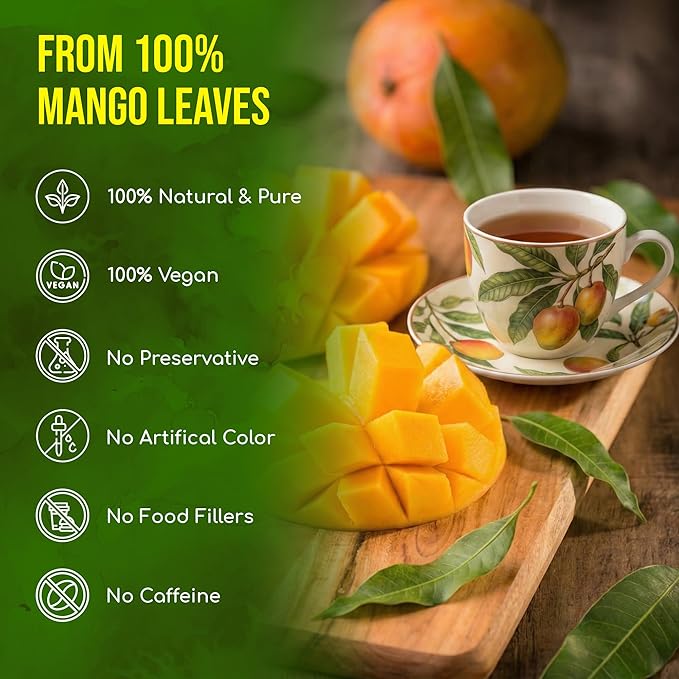 FreshDrinkUS, Premium 100 Mango Leaf Tea Bags, Hojas de Mango secas, 100% Natural & Pure, Loose Leaf Herbal Tea. Non GMO, No Sugar, No Caffeine, No Gluten, Vegan