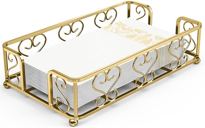 Gold Guest Towel Holder Tray for Bathroom – Napkin Organizer for Disposable Hand Paper Towels, Vanity Countertop Napkin Holder, Modern Bathroom Accessory for Guest Use and Decor