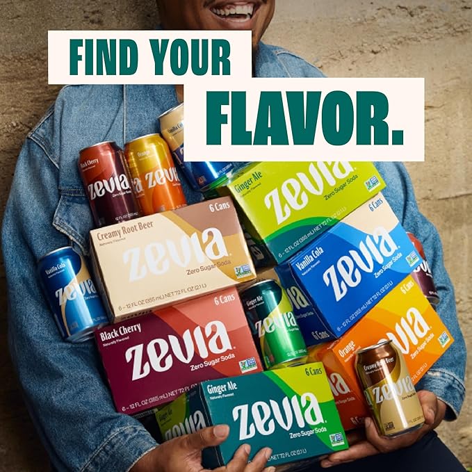 Zevia Zero Sugar Soda, Orange, 12 oz Cans (24-Pack) – Naturally Sweetened, Non-GMO Project Verified, Gluten-Free, Vegan