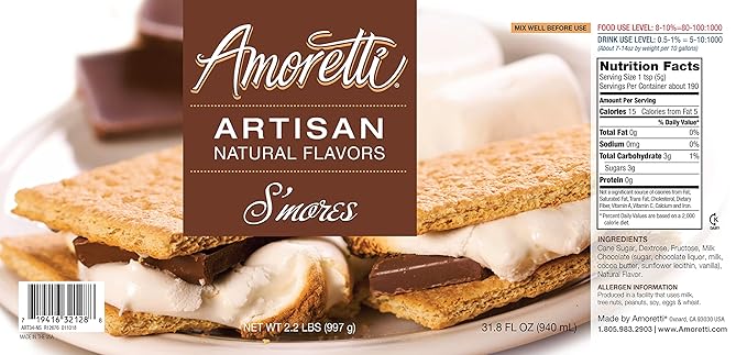 Amoretti - Natural S'mores Artisan Flavor Paste, 2.2 lbs, Perfect For Ice Cream, Beverages, Cakes, and more, Preservative Free, Vegan, Gluten Free, No Artificial Sweeteners, Highly Concentrated