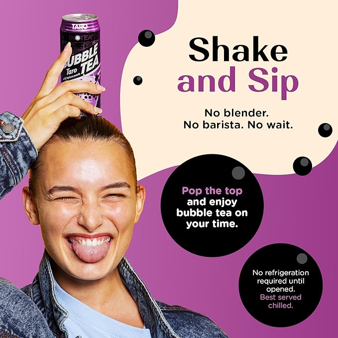 Inotea Bubble Tea with Tapioca Pearls - Delicious, Instant Boba Tea - Ready-to-Drink Black Milk Tea - Comes in Large 16.6 oz Cans - Enjoy Real Boba Without the Long Lines - Taro - 12 pack