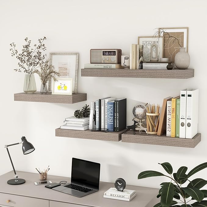 Deep Floating Shelves | 36 Inch Grey Floating Shelves Set of 2 | 12 Inch Deep Rustic Wood Shelves for Wall | 36" W x 12" D Grey Shelves for Living Room Bathroom Laundry Room Kitchen