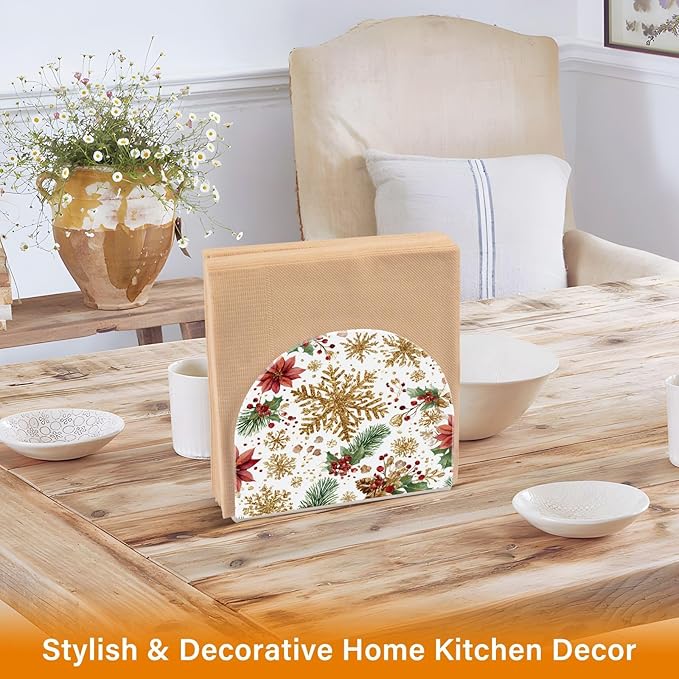 Golden Glitter Snowflakes Napkin Holder for Table Paper Cocktail Napkin Holders for Kitchen Dinning Acrylic Dinner Napkin Dispenser for Dinner Home Decor Bar 2 Pack