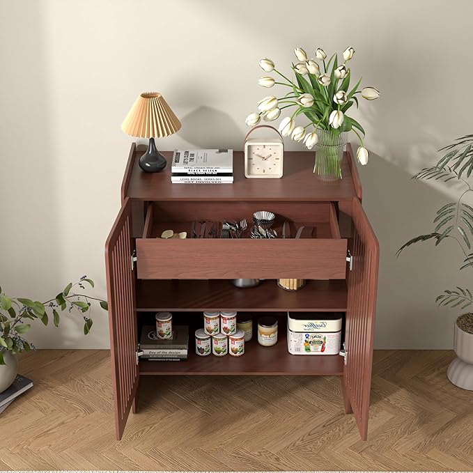 Buffet Cabinet with Storage with 2 Doors, Sideboard Coffee Bar Cabinet for Kitchen with Adjustable Shelf, Dining Room,Living Room (1, Walnut, 27.6''w)