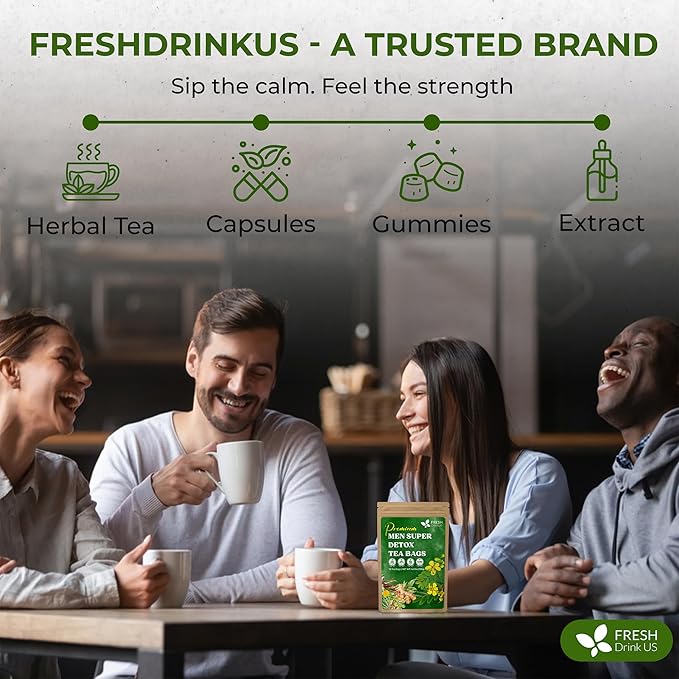 FreshDrinkUS, Premium 75 Tea Bags Men Super Tea – Herbal Blend with Senna, Dandelion Root, Ginger, Peppermint & More – 100% Natural, Sugar-Free. Caffeine-Free. Gluten-Free. Vegan