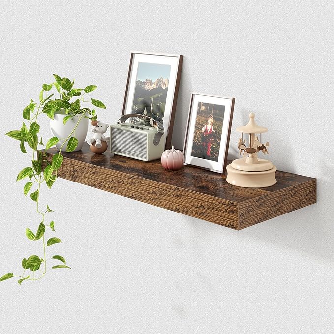 30 Inch Floating Shelves | 12 Inch Deep Brown Floating Shelves | 30" W x 12" D Rustic Wood Shelves for Wall | Deep Brown Shelves for Living Room Bathroom Laundry Room Kitchen