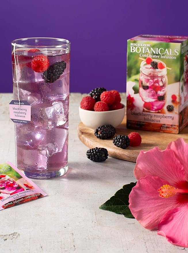 Bigelow Botanicals Cold Water Infusion Blackberry Raspberry Hibiscus Tea Bags 18 Count Box (Pack of 3), Herbal Infusion, Caffeine Free, 54 Tea Bags Total