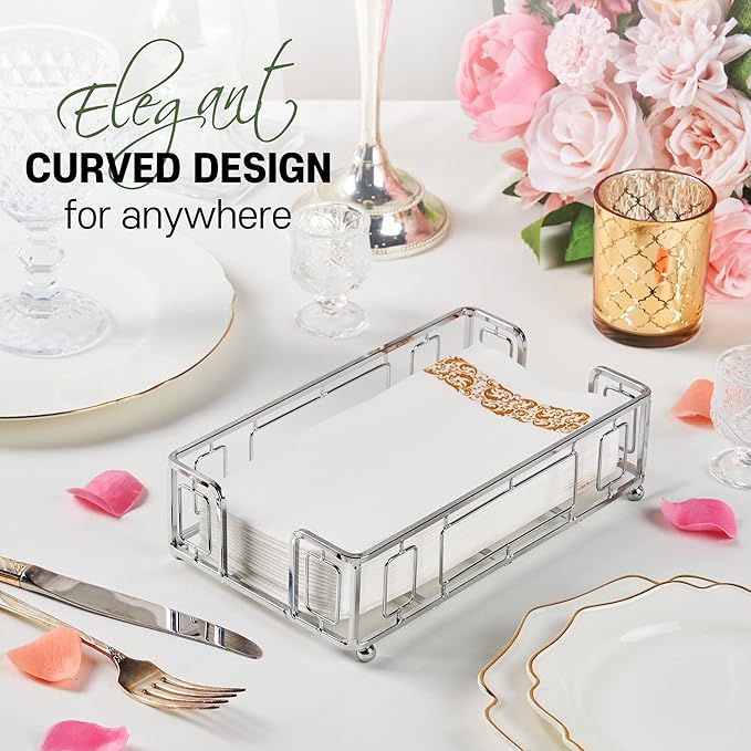 Guest Towel Holder Tray for Bathroom – Silver Napkin Holder for Disposable Paper Hand Towels, Vanity Countertop Hand Towel Organizer, Modern Bathroom Accessory for Guest Napkins