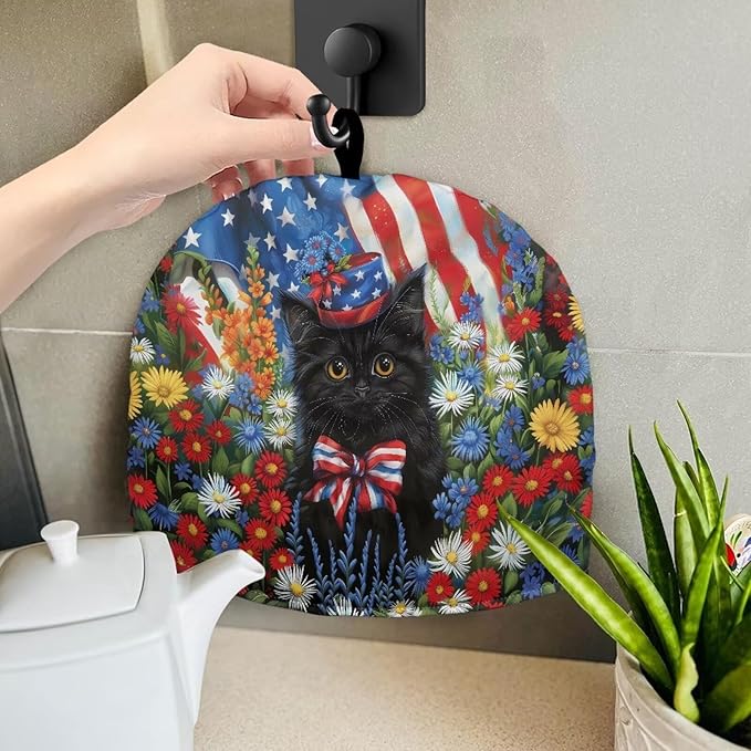 USA FlagTeapot Insulation Cover Soft Tea Pot Cozy Cover with Keep Warming Black Cat Kettle Kitchen Dust Cover for 4th of July Home Decor Dust Proof Kettle Cover