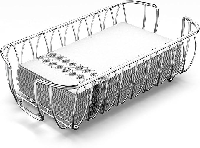 Silver Guest Towel Holder Tray for Bathroom – Napkin Organizer for Disposable Paper Towels, Hand Towel Rack for Countertop, Modern Holder for Guest Bathroom Essentials and Powder Room