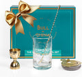4 Piece Cocktail Kit by Bull In China - Premium Bartender Gift Set Includes Flagship Mixing Glass, 12 inch Barspoon, Bell Jigger & Hawthorne Strainer For Professional & Home Bars (Gold)