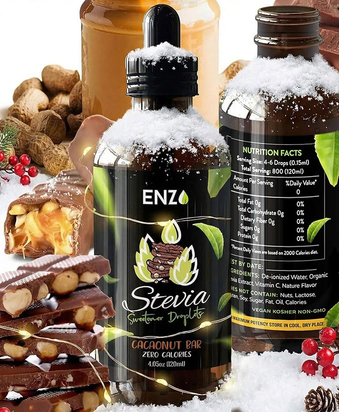 Enzo Liquid Stevia Drops Our Zero Calories Sweetener (4oz - 800 Servings/Bottle) - Chocolate Peanut Butter - All Natural flavoring with No Artificial Additives & Filler Ingredient
