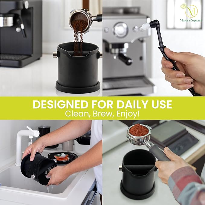 Espresso Knock Box – Coffee Knock Box for Espresso Grounds – Durable Knock Box Espresso with Removable Bar – Coffee Puck Knock Box for Home & Barista Use – Easy Clean Espresso Puck Container,Black,6in