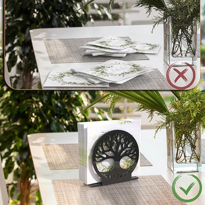 Napkin Holder, 2 PCS Black Acrylic Napkin Holder for Table, Standing Paper Napkin Dispenser for Kitchen Home Tree Design Guest Towel Holder for Coffee Shop Dining Table Decor (2pcs Tree-Shaped)