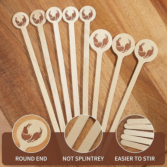 100Pcs Coffee Stirrers- 5.9 Inch Coffee Stir Sticks, Natural Wooden Coffee Stirrers With Round Ends, Disposable Biodegradable Cafe Grade Wood Beverage Mixer for Coffee Cocktails Milk Tea