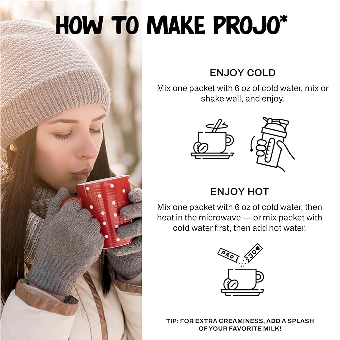 Projo* Power Coffee – Instant Coffee with 12g Hydrolyzed Bovine Collagen & 175mg Caffeine – High Protein Energy Boost Coffee for Men & Women – Pumpkin Spice Flavor – 12 Single-Serve Packets