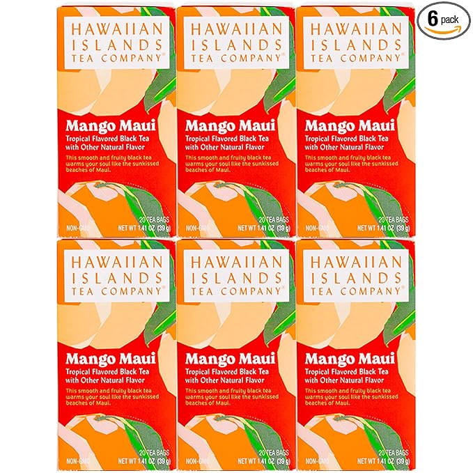 Hawaiian Islands Tea Company Mango Maui Black Tea, All Natural - 120 Teabags (6 Boxes)