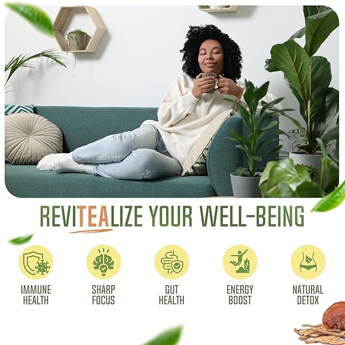 ReviTEAlize Matcha Mushroom Powder Latte Blend - Organic Japanese Ceremonial Grade Matcha Powder - Healthy Coffee Alternative - (30 Servings)