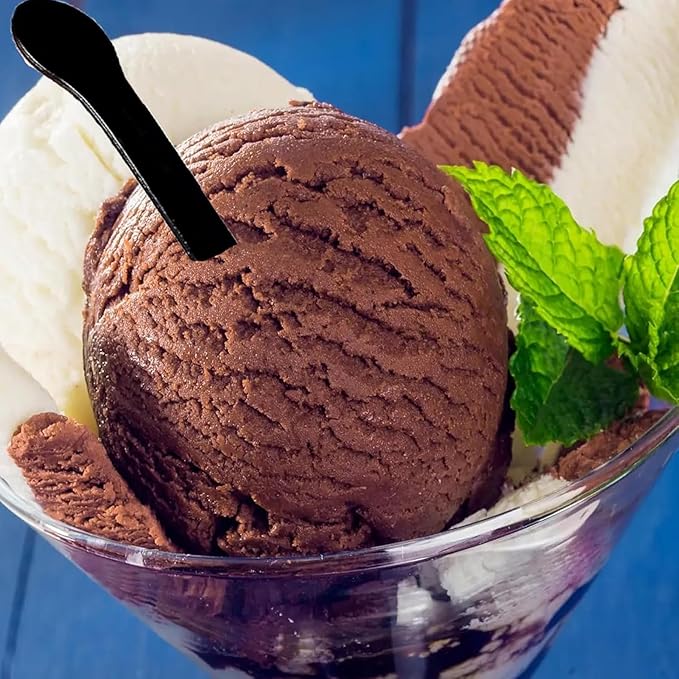 100 PCS Mini Plastic Spoons, Disposable Ice Cream Dessert Tasting Spoons, Suitable for Cake Jelly Pie Yogurt (Black)