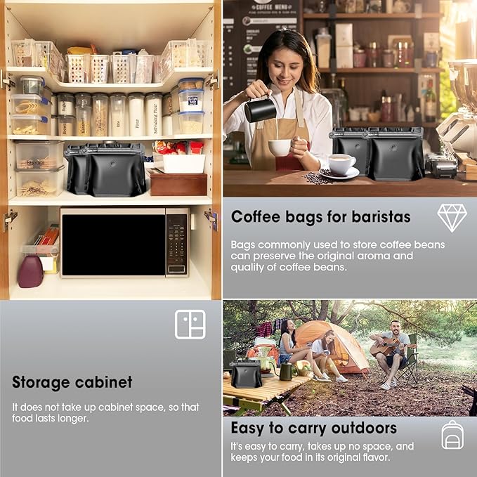 5oz 1/3 lb 60pcs Coffee Bags with Valve,Vented Coffee Bag Barrier Bags Store Bags Coffee Packaging Coffee Storage Pouches Stand-up Bags for Food Diamond Shaped Need to Use Heat Sealing Machine（Black）