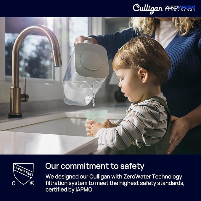 Culligan with ZeroWater Technology 12-Cup Water Filter Pitcher – Includes 5-Stage Advanced Water Filter, IAPMO Certified to Reduce Lead, Total PFAS (Forever Chemicals), Mercury, Fluoride, and Chlorine