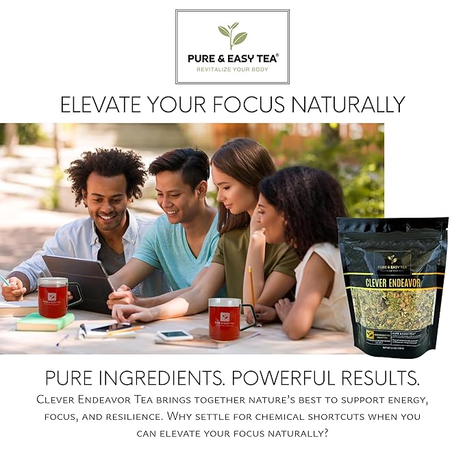 Pure And Easy Tea, EnduraBoost, Clever Endeavor & Glass Brewing Mug, Performance Tea Bundle, Caffeinated, 100% Natural Premium Loose Leaf Tea Blends, 200g/7.1oz