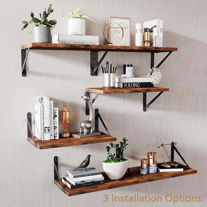 IBUYKE Deep Floating Shelves for Wall,8 Inch Deep Floating Shelves Set of 2,16W x 8D Wood Wall Shelf,Wide Floating Bookshelf for Living Room, Kitchen, Office TFS002H-2
