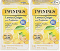 Twinings Superblends Probiotics+ Lemon & Ginger Flavoured Herbal Tea with Turmeric, Caffeine-Free, 18 Count (Pack of 2), Enjoy Hot or Iced, 18 Teabags