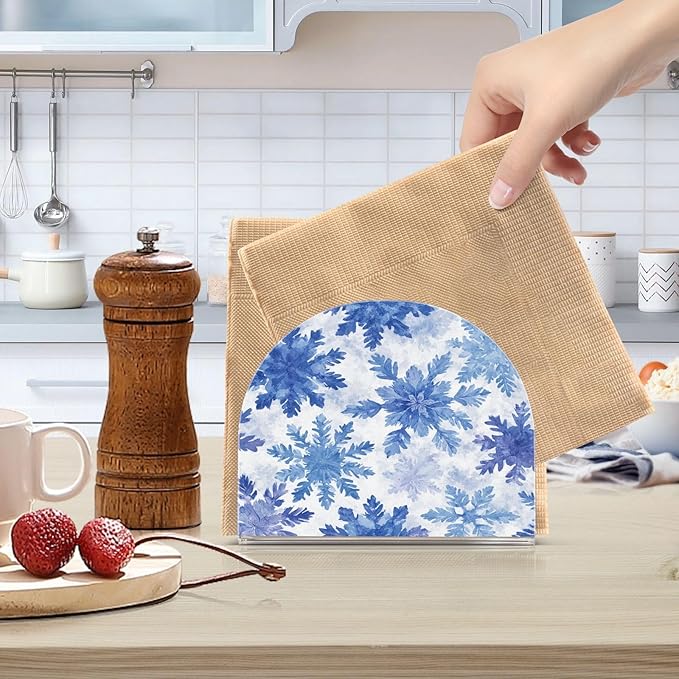 Christmas Watercolor Blue Snowflakes Napkin Holder for Table Paper Cocktail Napkin Holders for Kitchen Dinning Acrylic Dinner Napkin Dispenser for Dinner Home Decor Bar 1 Pack