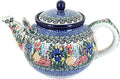 Blue Rose Polish Pottery - Blue Summer Blooms Large Teapot - 7 Cup Capacity - Hand-Painted Polish Pottery Ceramic Coffee & Tea Server