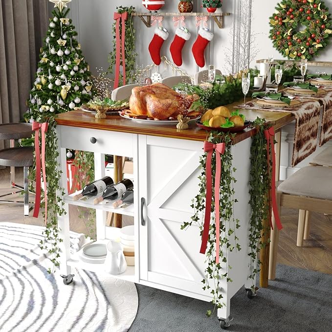 4 EVER WINNER Small Kitchen Island with Storage, Kitchen Island on Wheels with Wine Rack, Coffee Cart, Microwave Cart for Kitchen,Dining Room，White