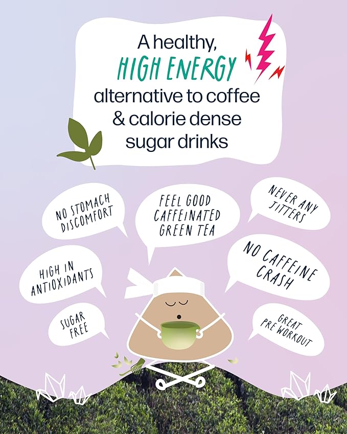 High Caffeine Tea (155 mg) - Kubo Tea: Organic Tropical Green Tea Bags for Clean Energy & Focus | Healthy Coffee Substitute | Refreshing Caffeine Blend | 20 Ct | Compostable Packaging