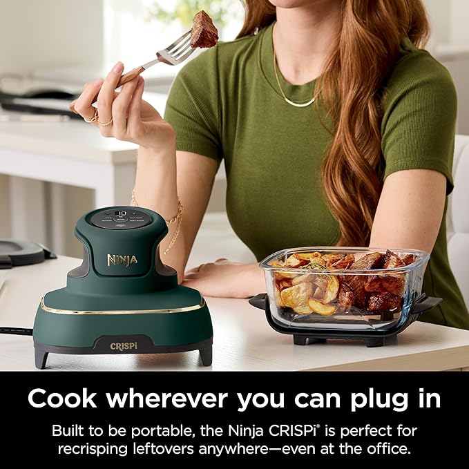 Ninja Crispi 5-in-1 Portable Glass Air Fryer, 4-QT, 2.5-QT & 6-Cup Glass Containers with Crisper Plates & Storage Lids, Microwave, Freezer & Dishwasher Safe, British Racing Green, FN103BF